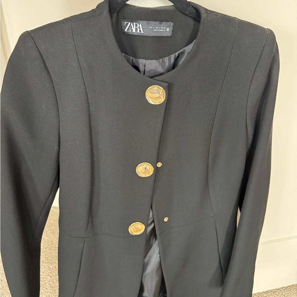 Zara Black Women's Jacket with Gold Buttons